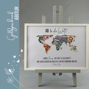 personalized money gift WORLD MAP Abitur school graduation 057 image 1