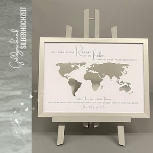 Geldgeschenk Weltkarte Silberhochzeit personalisiertes Geldgeschenk 020