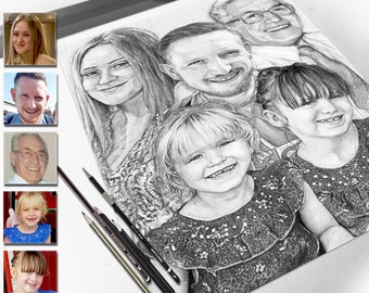 CUSTOM Portrait- Professionally Sketched from Your Photos. Hyper Realistic Family Portraits. Hand Drawn Graphite Sketches