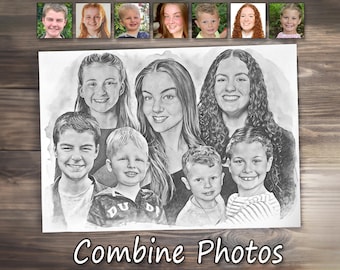 Personalised Group Sketch – Accurate and Realistic Portraits from Your Favourite Photos  - Merge Multiple Pictures