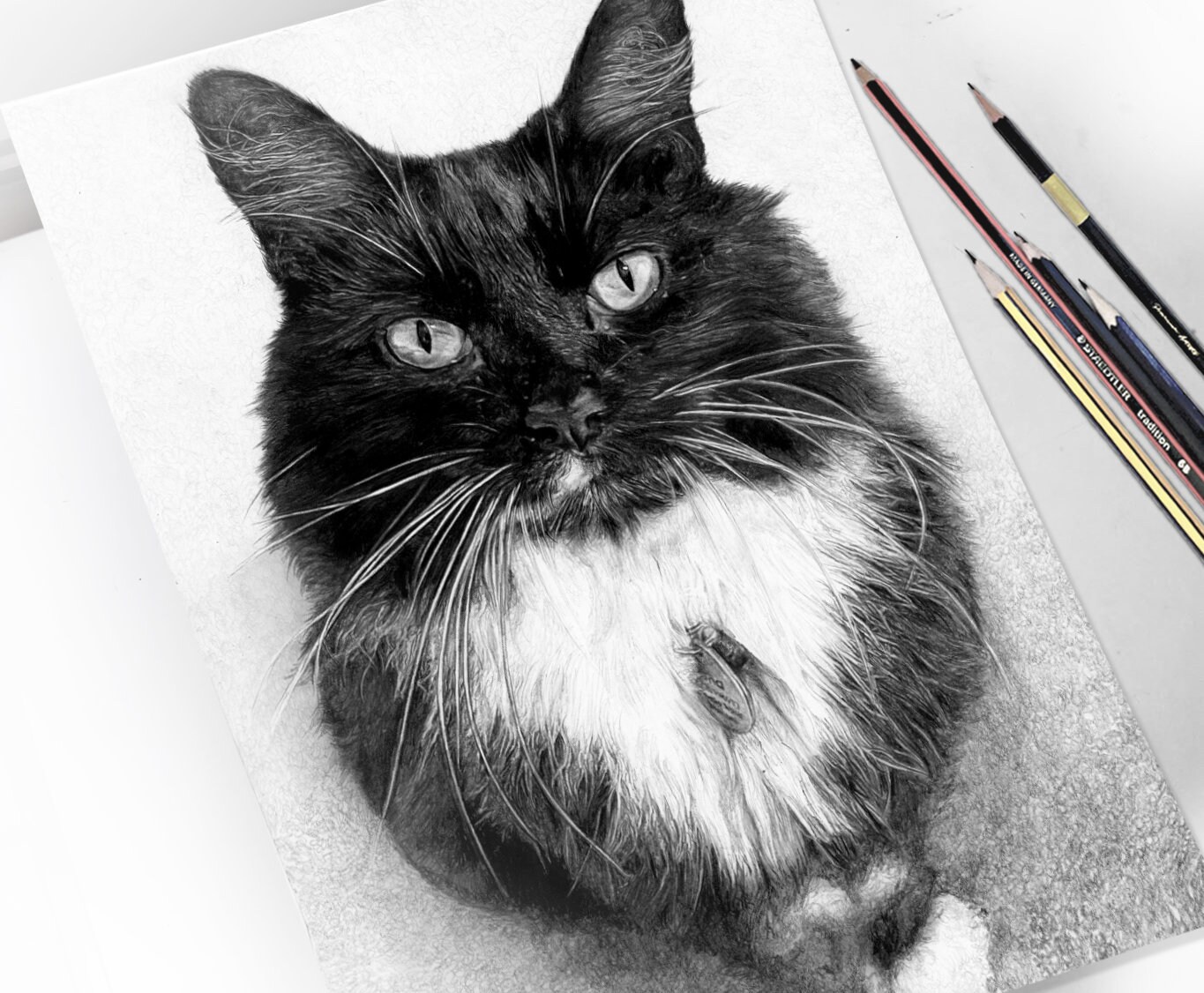 Custom Cat Pencil Sketch Black & White Graphite Hand Drawing | Etsy