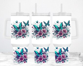 Floral Butterfly 40oz Tumbler Sublimation Wrap (Digital Download)