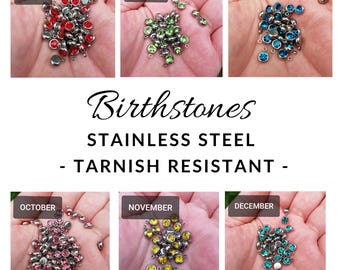 Birthstone Kit, Stainless Steel 12 Months of Charms in Silver