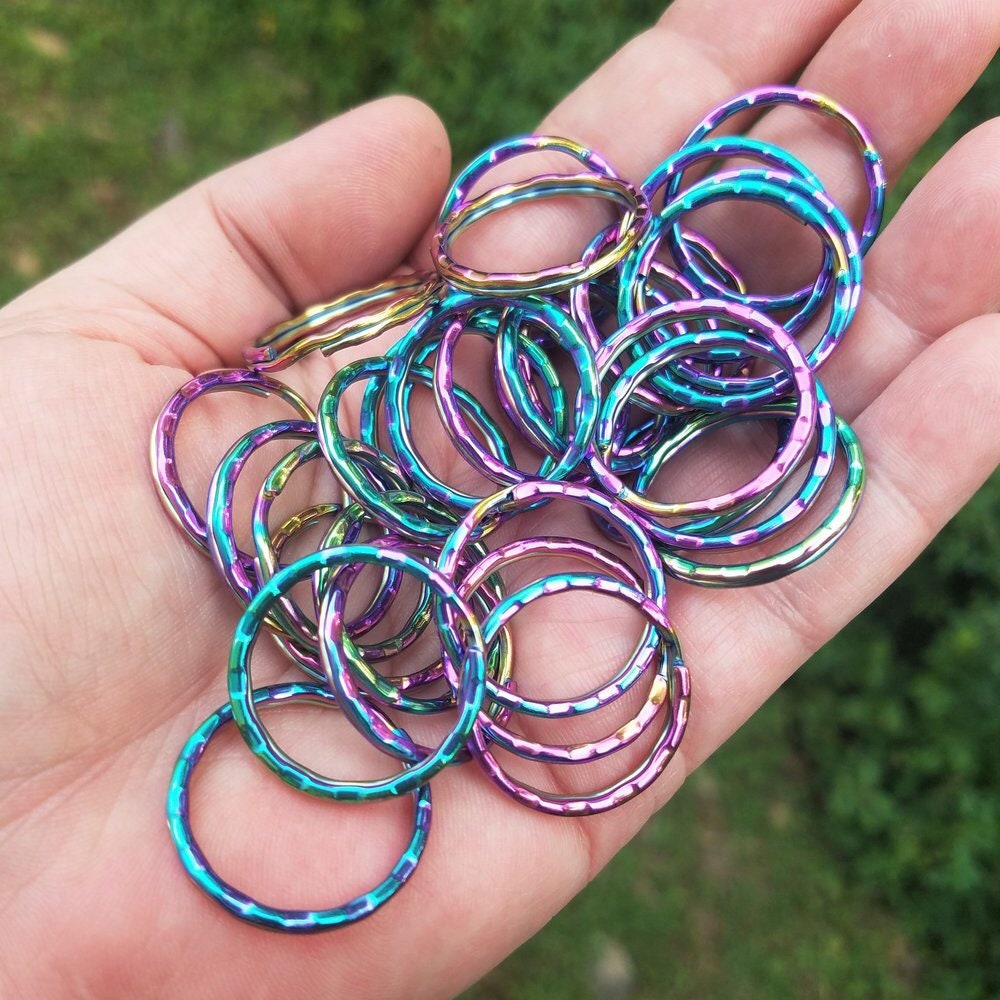 Rainbow Stainless Steel Keychain Split Rings - 25 pack for Key Chain Making Supply