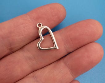 Heart Charm - 15 Pack, Open Heart Sideways Pendant for Jewelry or Keychain Making Supplies