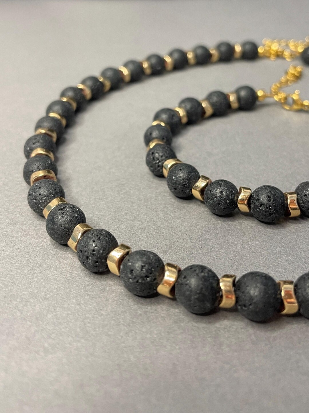 Elegant Lava Stone Necklace, Lava Stone and Hematite Necklace, Trendy ...