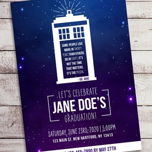Custom Dr. Who Graduation Invitation - DIGITAL FILE ONLY