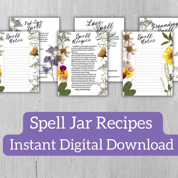 Spell Jar Recipes, Book of Shadows Inserts, Grimoire Printable, Spell Jar Printable, How to make a Spell Jar, PDF