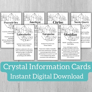 Set of 28 Instant Download Crystal Meaning Cards, Crystal Gemstone Printables, Printable Gemstone Meaning Cards, Crystal Information Cards