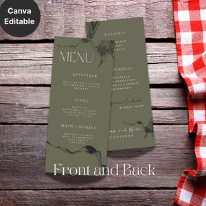 Elegante Menükarte für die Hochzeit | Vielen Dank, dass Sie Karten druckbare Set | Vorderseite Rückseite Menü Design |Canva Hochzeitsmenü Vorlage | Hochzeits-Briefpapier-Karte