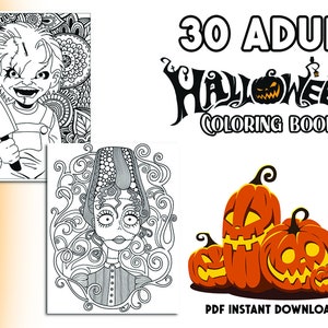 Halloween Coloring Book - Adult Coloring Book - 30 Printable Halloween Coloring pages - Scary coloring pages - Spooky Digital Coloring pages