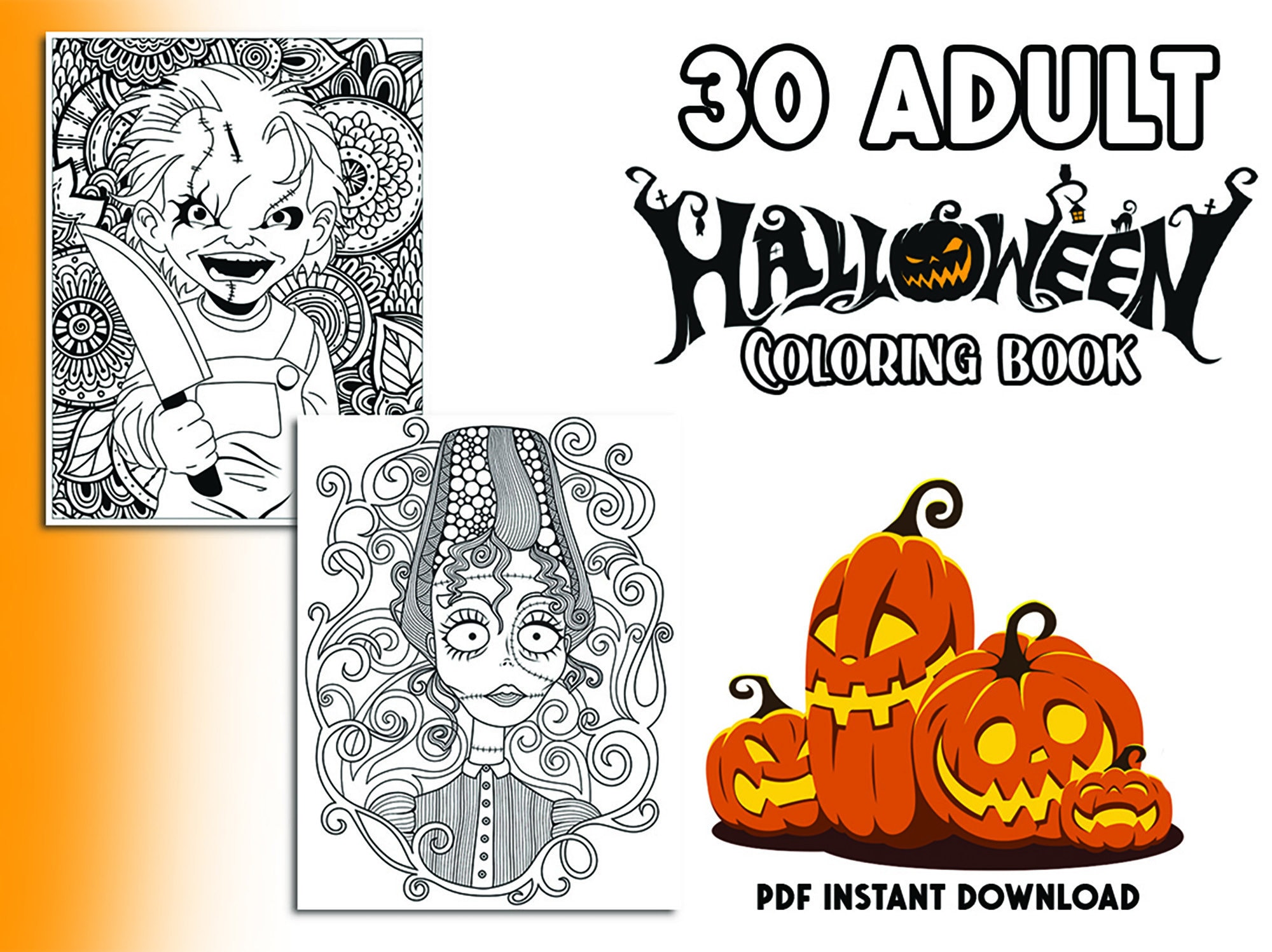 Halloween Coloring Book - Adult Coloring Book - 30 Printable Halloween ...