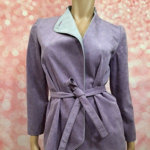 Vintage 80s Mauve Faux Suede Skirt Suit Size S 2 Piece Belted Blazer A Line Midi Skirt