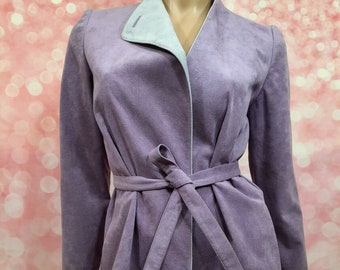 Vintage 80s Mauve Faux Suede Skirt Suit Size S 2 Piece Belted Blazer A Line Midi Skirt