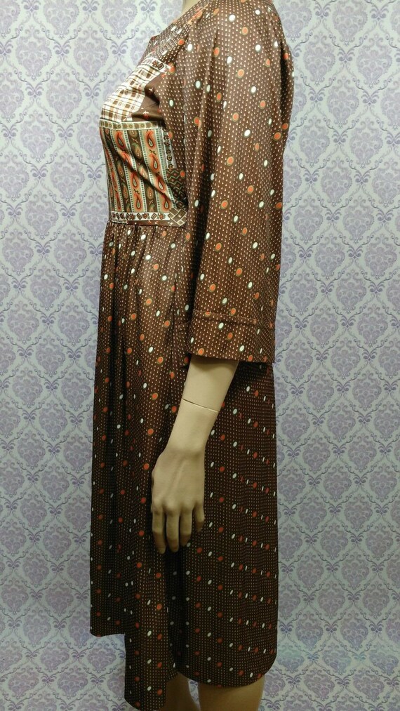 Vintage 70s Midi Dress With Pockets Size S Brown … - image 4