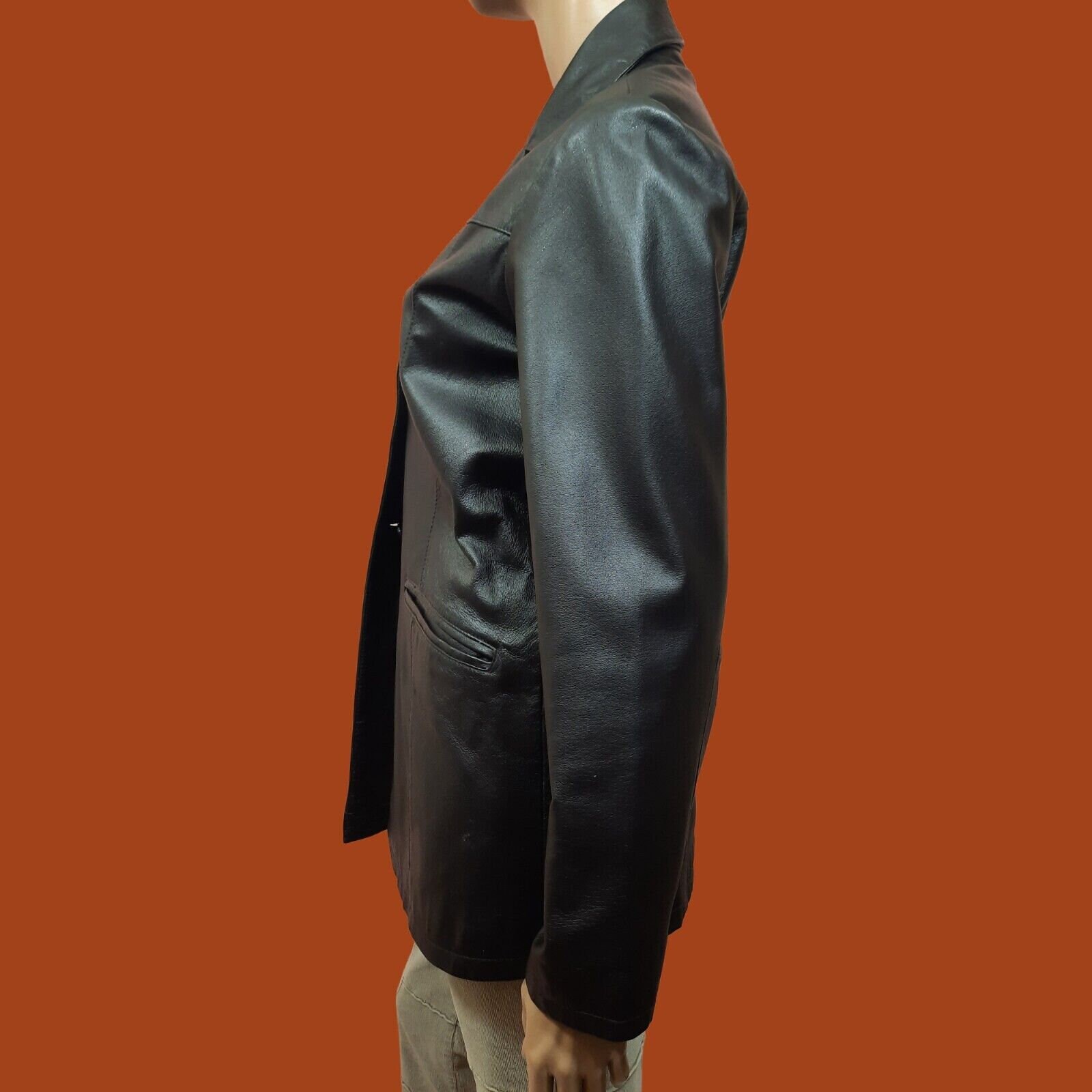 Vintage 90s Y2k Leather Jacket Dark Brown Mid Length Size S