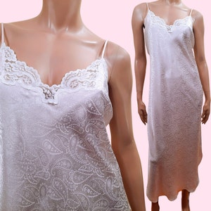 Vintage Blush Pink Satin Long Nightgown Slip Dress Nightie Size M 80s