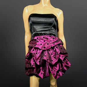 Y2K Mini Bubble Dress size S Formal Prom Party Black Purple Polka Dot Satin