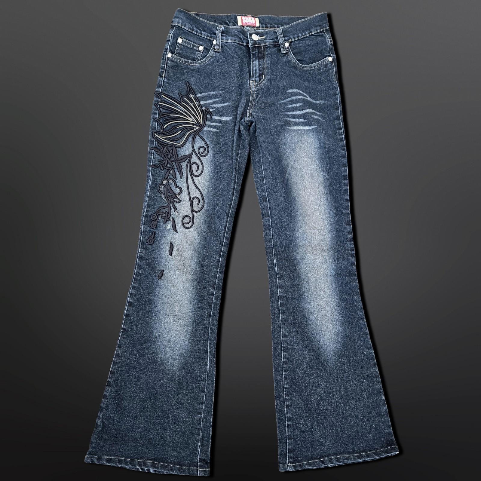 Jean Vintage Y2K Brodé Crown Holder - Taille 38, Bleu, Très Bon état, Style Rétro