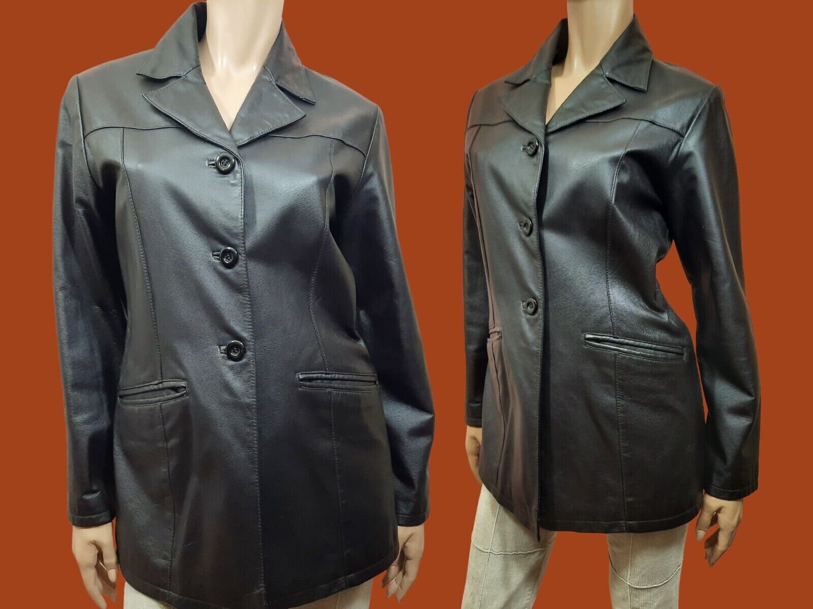 Vintage 90s Y2k Leather Jacket Dark Brown Mid Length Size S Button