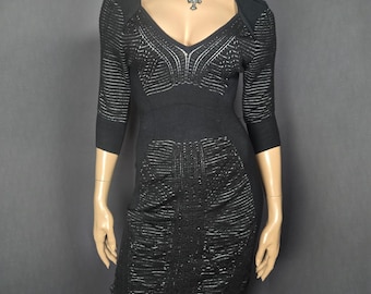 Y2K Mini Sweater Dress size S Black Bodycon Grunge Goth Mcbling V Neck