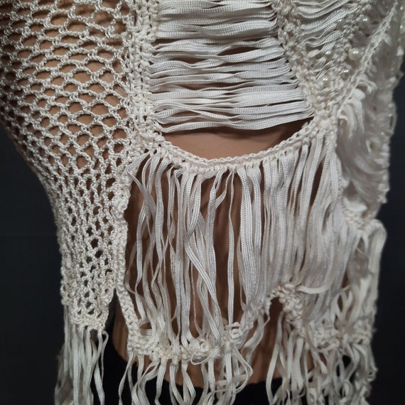 Y2K Sleeveless Fringed Crochet Tank Top Womens S … - image 8