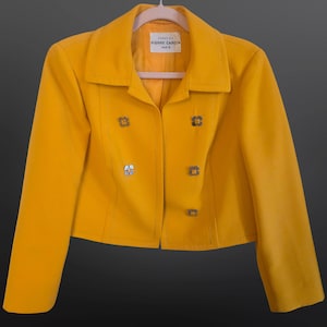 Vintage 60s Pierre Cardin Suit Jacket Mod Space Age Size M Daisy Buttons Saffron Yellow Wool Gabardine
