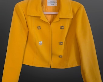 Vintage 60s Pierre Cardin Suit Jacket Mod Space Age Size M Daisy Buttons Saffron Yellow Wool Gabardine