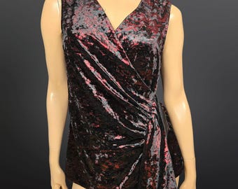Y2K deadstock Crushed Velvet Sleeveless top Size S Black Red Whimsigoth Fairy