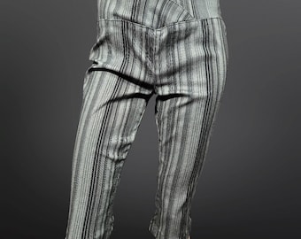 Vintage 90s Gray Striped Capri Pants Size M Stretchy V Waistband Office Siren
