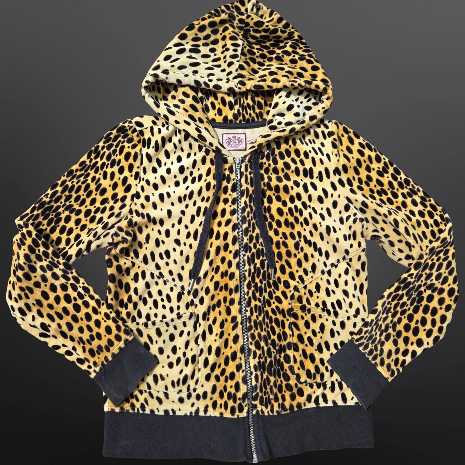 Y2K Juicy Couture Cheetah Leopard Print Velour Hoodie Jacket Size