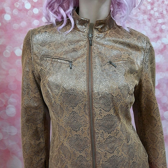 vintage Y2K Metallic Snake Print Leather Jacket W… - image 1
