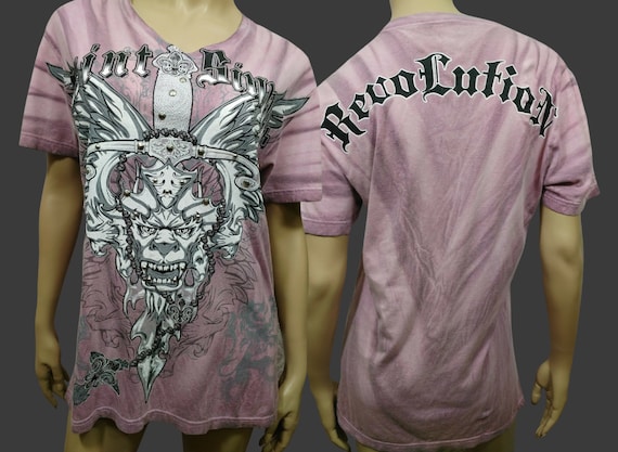 Y2k Mall Goth Grunge T Shirt Oversized Fit Womens M Saint Sinner Pink Silver Studded