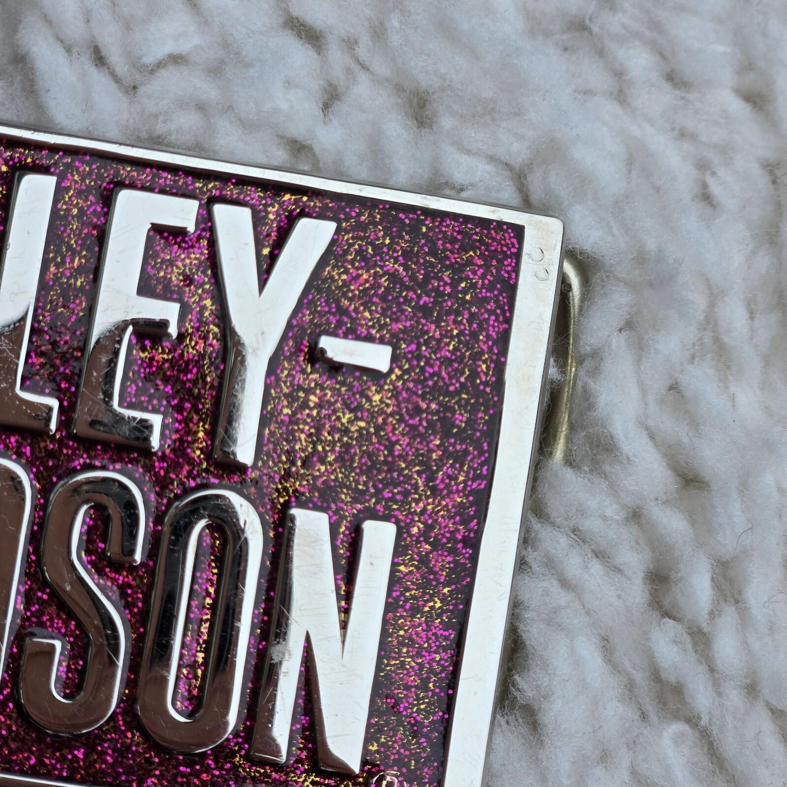 Y2K Harley Davidson Silver Pink Glitter Belt Buckle Metal  display picture 1
