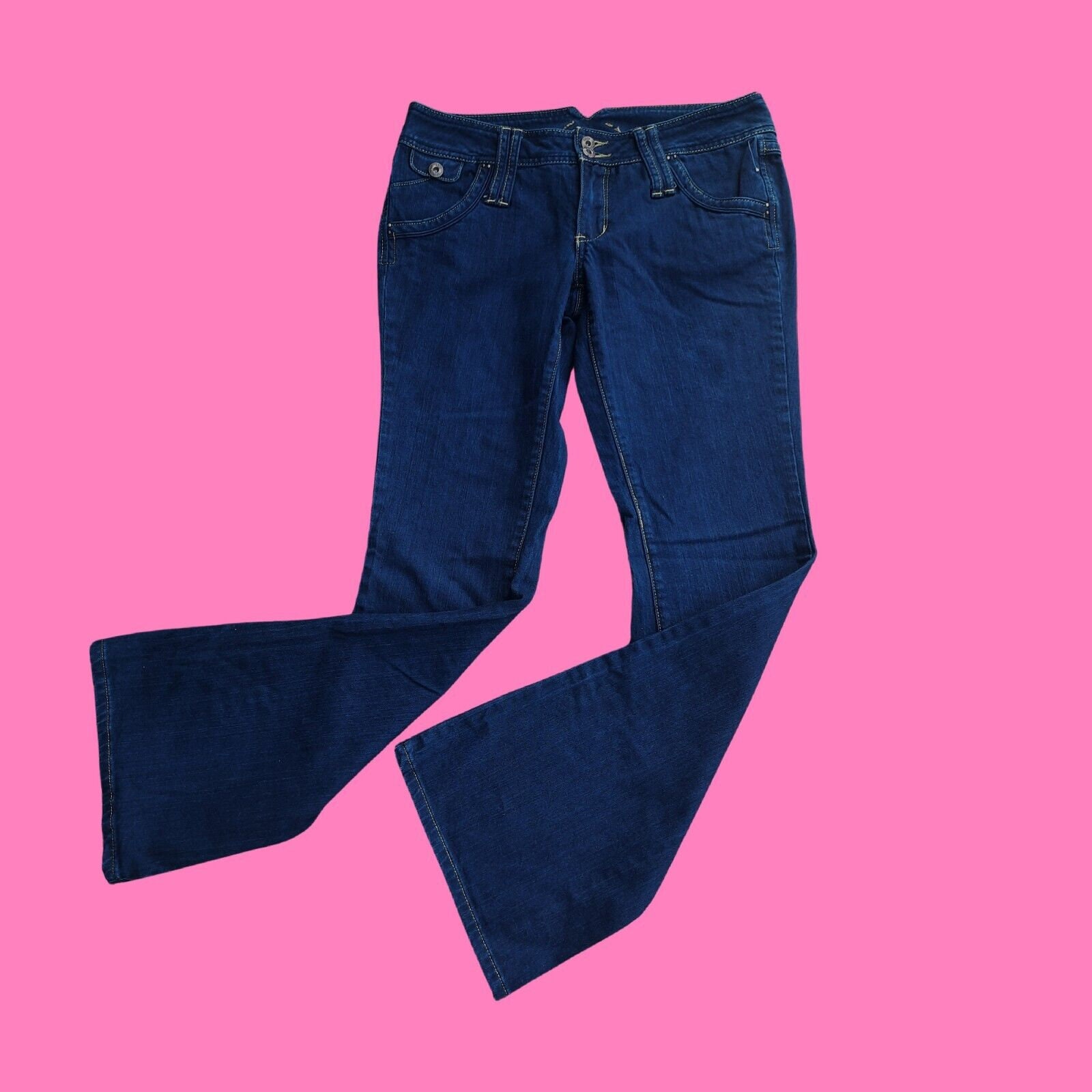 Y2K Low Rise Bootcut Flare Jeans Dark Wash Flap Pockets US