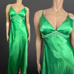 niki livas green dress Green Vintage Niki Livas Satin Evening Gown Prom Dress UK Size 8 – Scum  Vintage main image 1