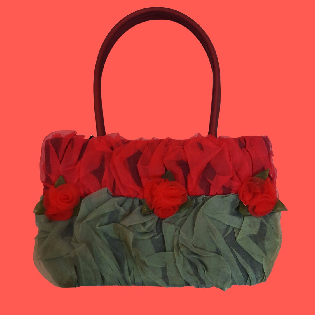 Y2K Mini Handbag Top Handle Floral Purse Red Roses Green Etsy