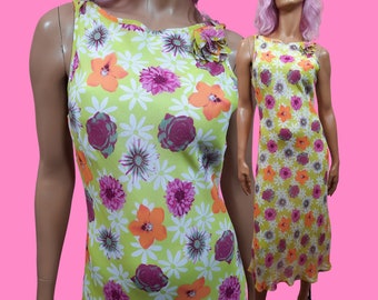 Vintage 90s Y2K Green Floral Slip Dress Size M Sleeveless Long Midi