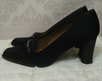 Vintage Stuart Weitzman Black Satin Heels Pumps Womens 6 M Made In Spain