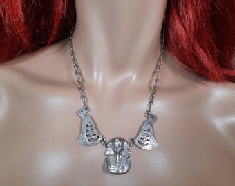 Vintage Egyptian Revival 800 Silver Statement Necklace Pharoah King Tut Art Deco