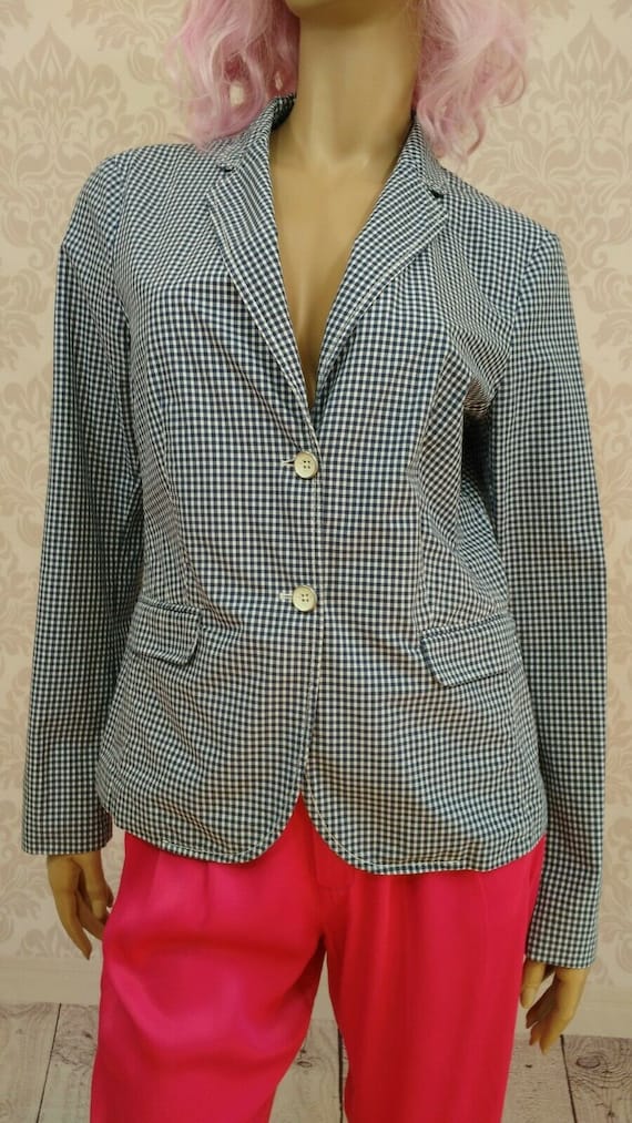 Vintage 90s Y2K Esprit Gingham Check Cotton Blaze… - image 10