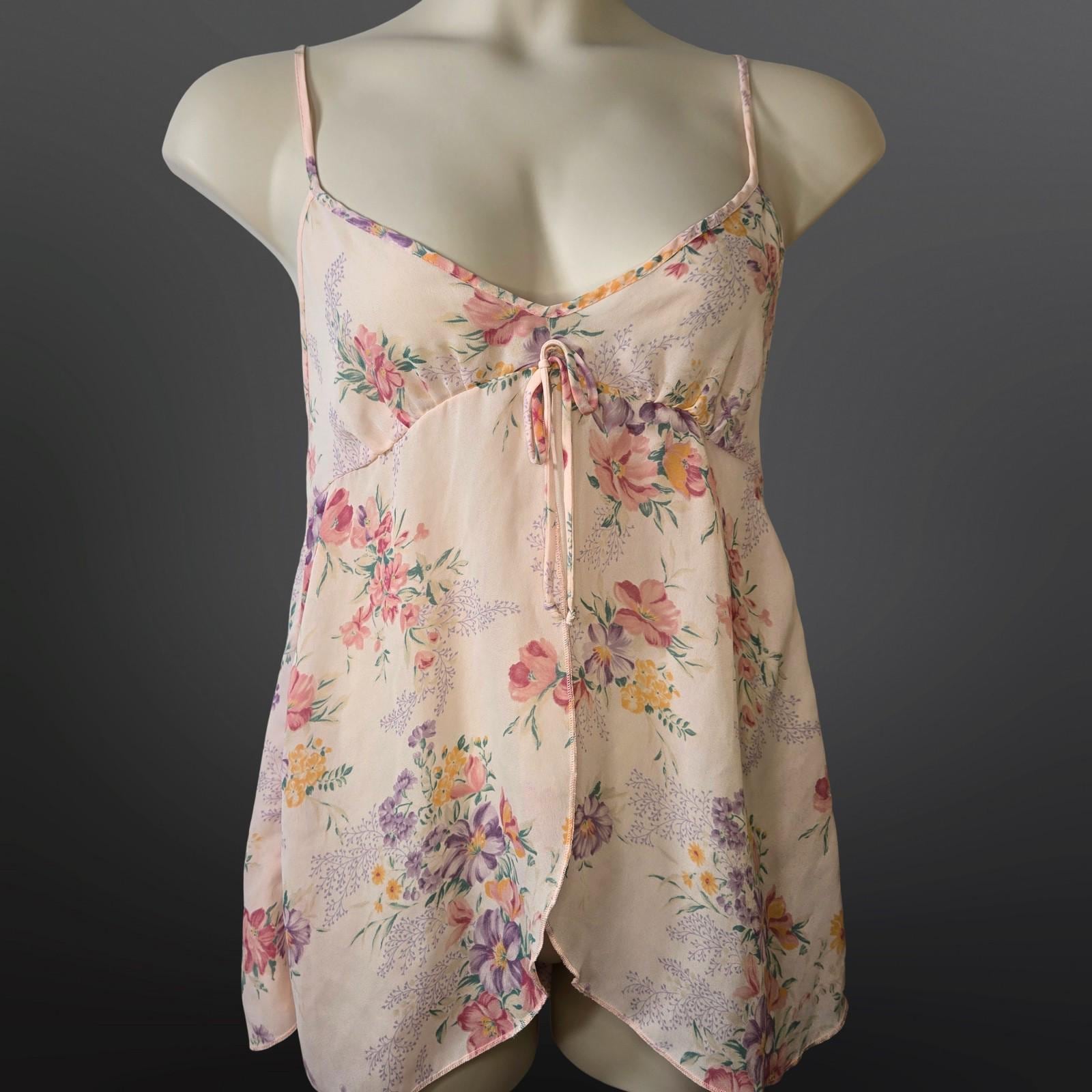 fumikauchida 購入vintage lingerie camisole Vintage 80s Pink Floral Babydoll Lingerie Top Camisole Size L