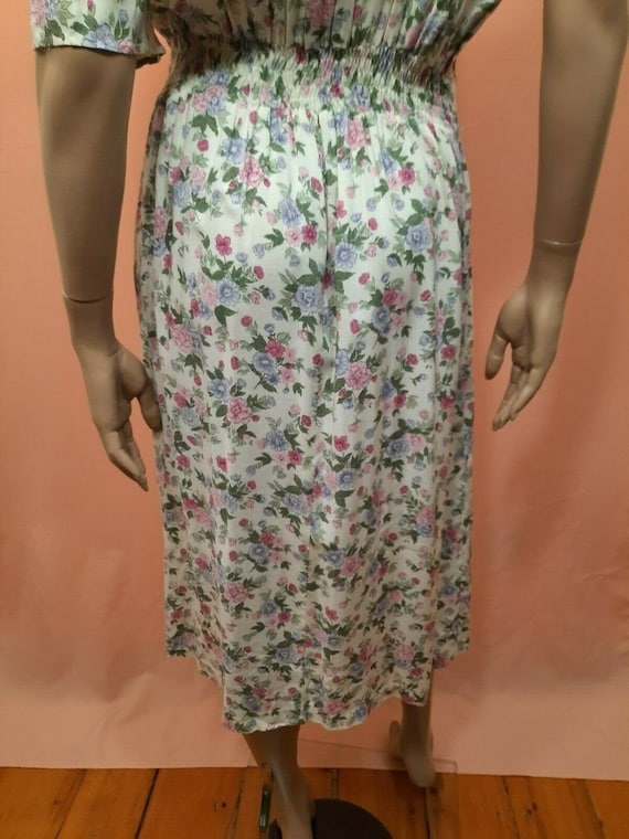 Vintage 80s Romantic Pastel Floral Midi Dress Wit… - image 9