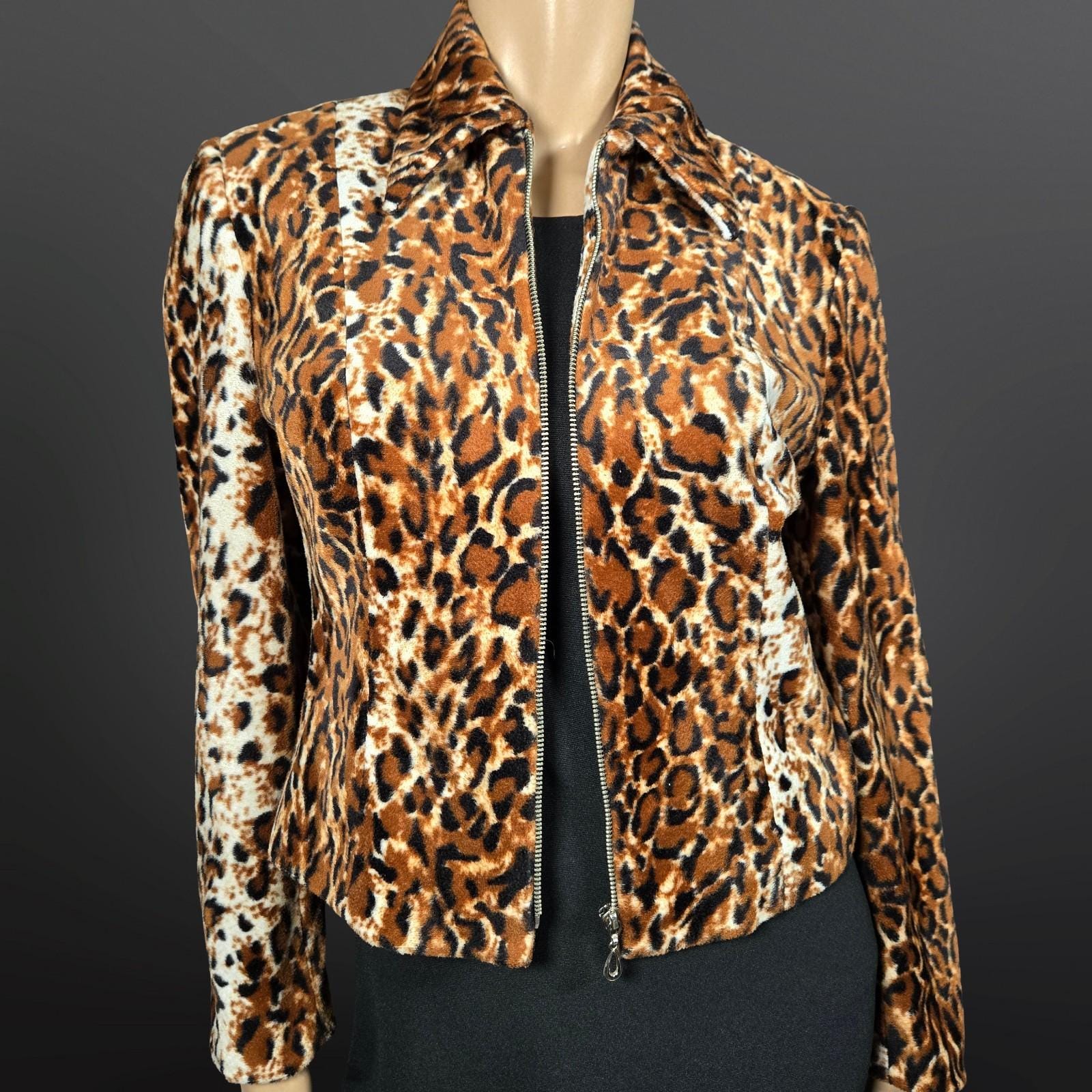 ジャケット・アウター 00s goa Leopard lamb leather jacket y2k Y2K Nygard Leopard Faux Fur Jacket Size 6 Short Full Zip Indie