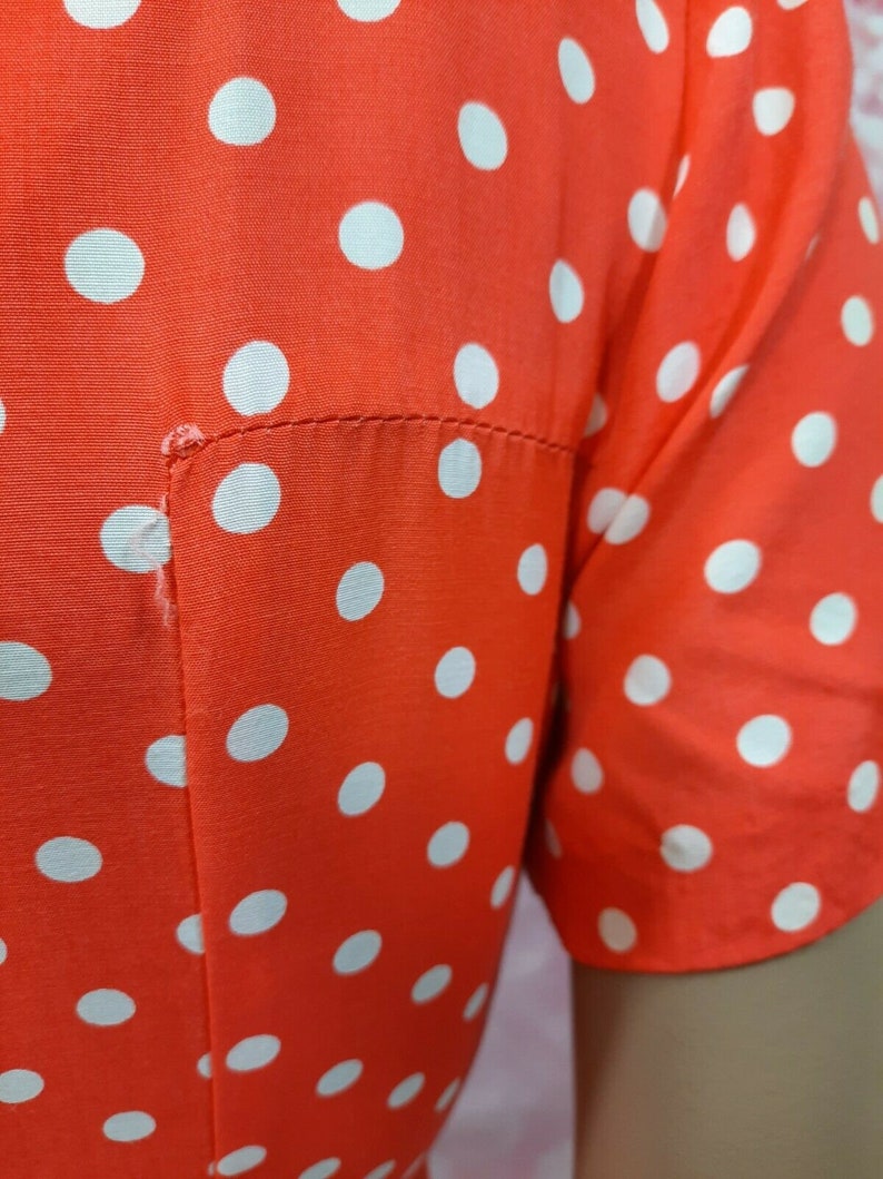 Vintage 80s Orange Polka Dot Dress Size S Short Sleeve Knee Length With Pockets