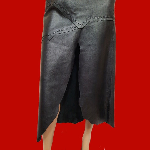Y2K Black Leather Patchwork Midi Skirt Front Slit… - image 3