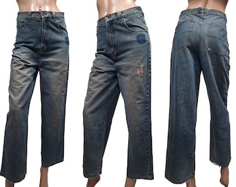 Vintage 90s Y2K High Rise Baggy Jeans Distressed Dirty Wash Girls US 16 Womens S