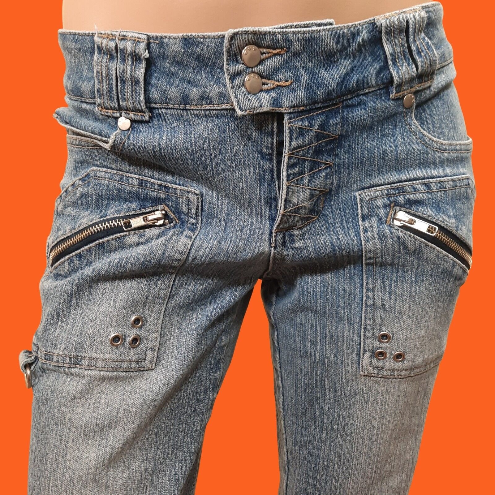 90s Y2K Low Rise Bootcut Jeans Zipper Pockets Light Wash US Size 7