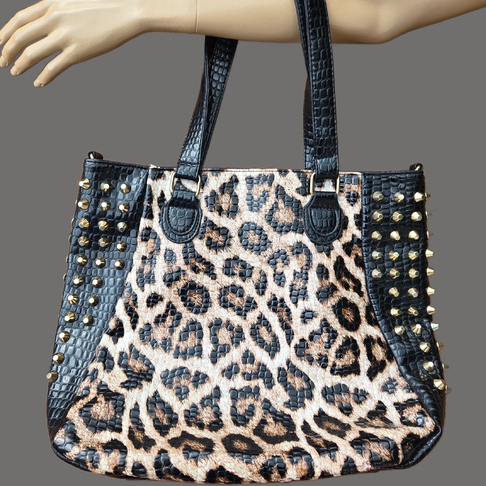 Y2K Leopard Print Studded Handag Mcbling Trashy 2000s Emo Gyaru