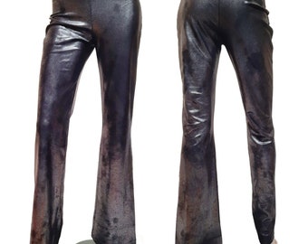 Vintage 90s Le Chateau Gunmetal Silver Metallic Stretchy Pull On Pants Bootcut Flare M